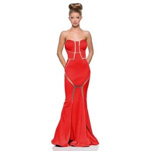 Terani Couture 151P0066 Red Illusion Prom Dress